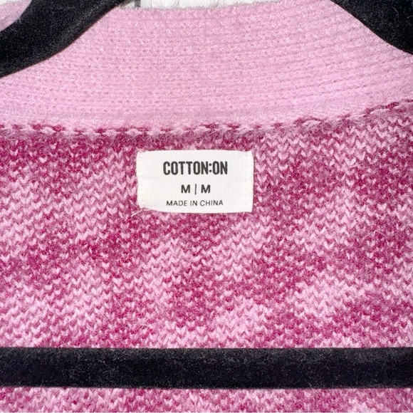 Cotton On Knit Cardigan Barbie Optical Splice Berry Sz Medium Checkered Academia - Picture 8 of 10